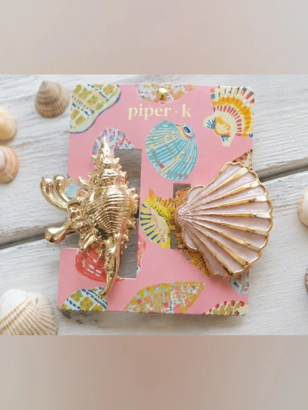 NWT Piper K Seashell Hair Clip Set Gold Pink Coastal Mermaid Beach Vacation Y2K
